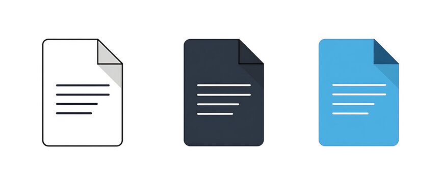 Document icons in outline, dark gray, and bright blue colors representing files.
