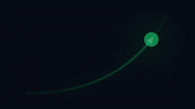 abstract green graph line charting upward progress with play button icon, representing growth and data analysis, digital technology concept