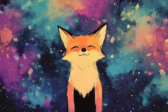 Whimsical fox in cosmic wonderland