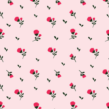 Cute Pink Carnation Floral Seamless Pattern on Soft Pastel Background