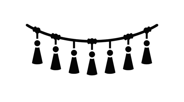 Vector illustration of decorative tassel garland icon, hanging fringe border for festive design on a transparent background