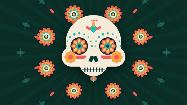 Stylized Sugar Skull Illustration with Floral Patterns for Cultural Celebration Background