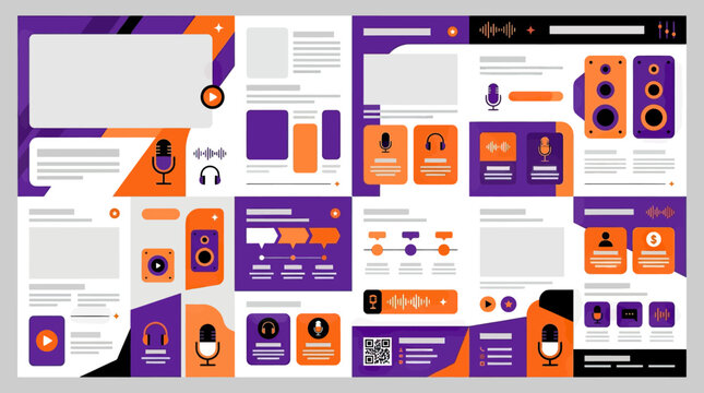 Modern Corporate Brochure Template Layout with Audio and Video Elements, Icons, and QR Code