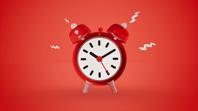 Red alarm clock with ringing bells. 3d rendering