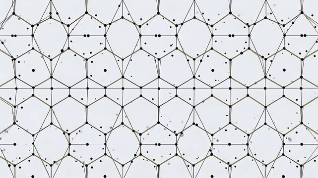 Animated Hexagonal Molecular Grid with Moving Particles and Dynamic Bonds