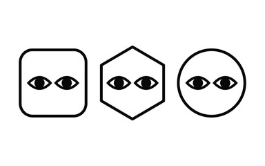 Fototapeta premium Three pairs of eyes within geometric shapes a square hexagon and circle silhouette pair optical sensor vision sight perception shape