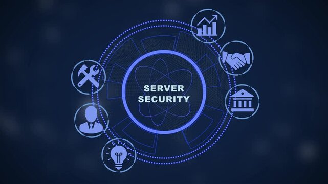 Server security digital interface with cyber protection and network data technology animation cybersecurity