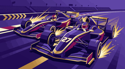 Obraz premium Thrilling Formula Racing Cars Compete On Track In Dramatic Style