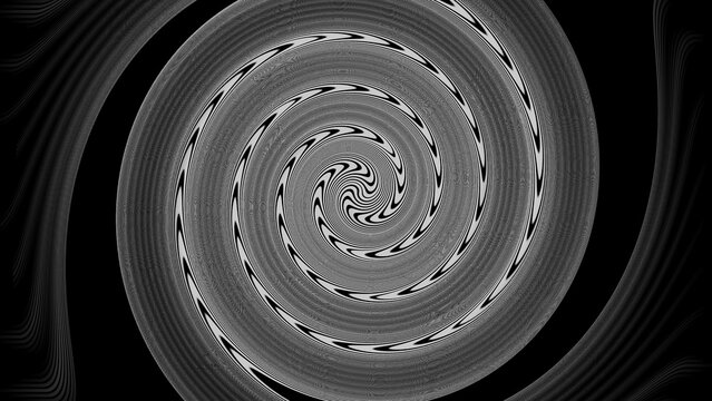 Abstract black and white spiral background. Hypnotic vortex pattern with digital wave effect.