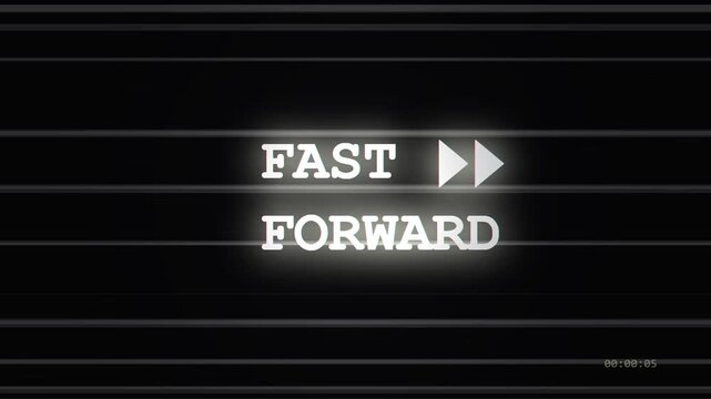 Fast forward button animation with glitch effect, futuristic digital interface element showing progress