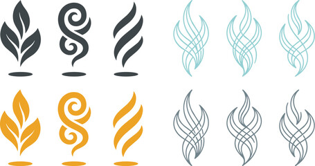 Obraz premium Vector collection of abstract smoke aroma and wave line icons for cosmetic perfume spa branding isolated on a clean white background