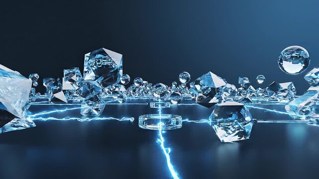 Premium Futuristic Glass Geometric AI Structure with Glowing Digital Network Loop