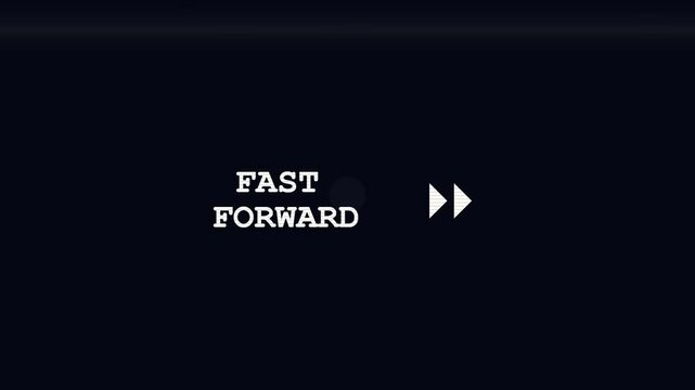 Retro digital interface showing FAST FORWARD text with play button icon, vintage video player controls, old school navigation symbols
