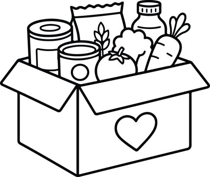 Food-Pantry Donation Box Heart Line Art Vector Icon For Charity Logo