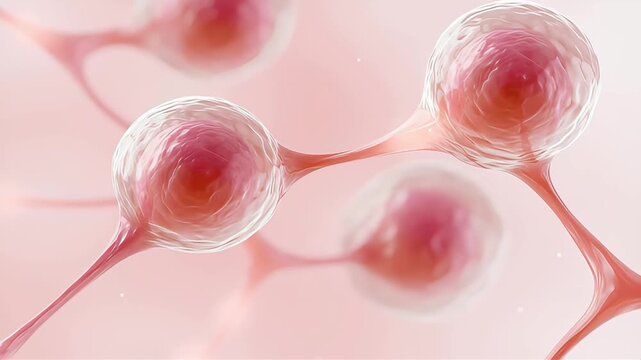 Microscopic cellular signaling with soft pink translucent cells