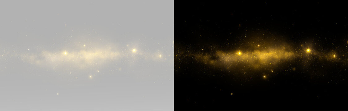 Golden star sparkle trail with glowing particle cloud luminous dust magical galaxy abstract premium overlay effect