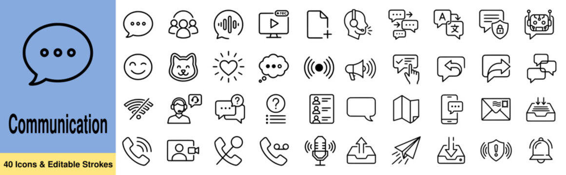 Messages icons. Communication, chat, messaging, speech bubbles and customer support thin line icon set. Editable stroke vector illustrations.
