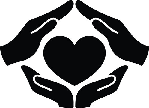 Caring-Hands Heart Protection Vector Icon For Charity Logo