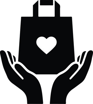 Donation-Bag Caring Hands Silhouette Icon For Charity Logo