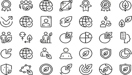 Fototapeta premium Sustainability Icon Set Eco Growth Global Leaf Badge Vector Collection Line Outline Black Symbol Design