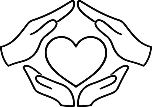 Caring-Hands Heart Icon Line Art For Charity Healthcare Logo Design