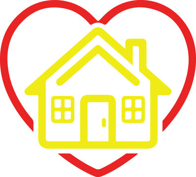 Yellow-House Heart Icon Vector Design For Real Estate Community Charity