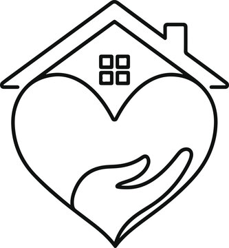 eart-Hand House Icon Line Art For Family Care Real Estate Logo Design