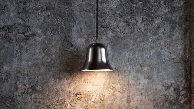 Modern Industrial Pendant Lamp Hanging Against Textured Concrete Wall with Warm Glow