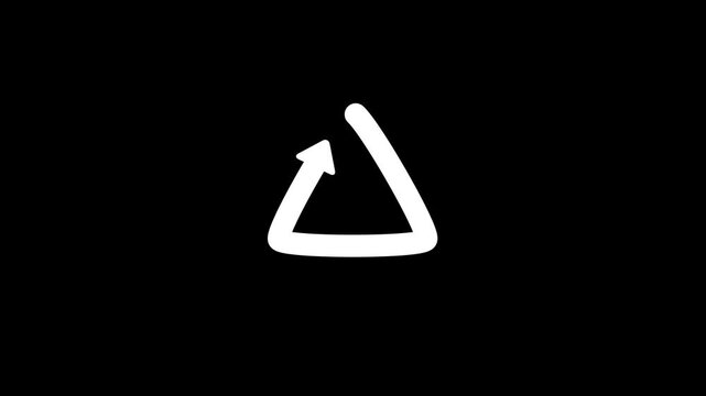 A simple white hand drawn arrow symbol pointing left and curving upwards forming a right angle shape against a solid black background representing direction or a turn