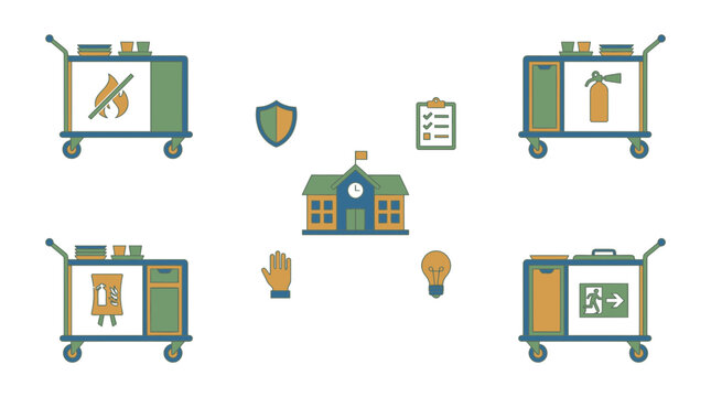 School Building and Education Icons for Back-to-School Operations