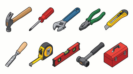 Fototapeta premium Construction hand tools icon set. Vector repair equipment symbols and hardware objects.
