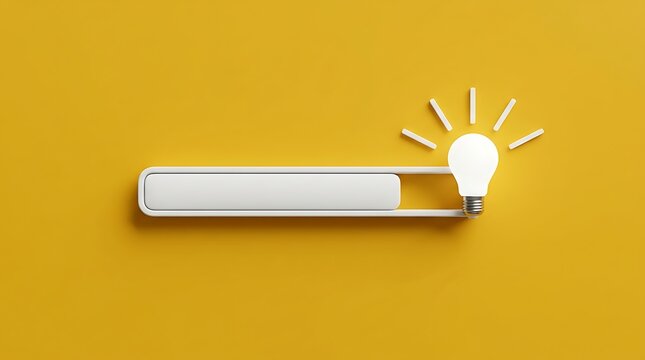 Creative idea concept with a lightbulb replacing the cursor in a search bar on yellow