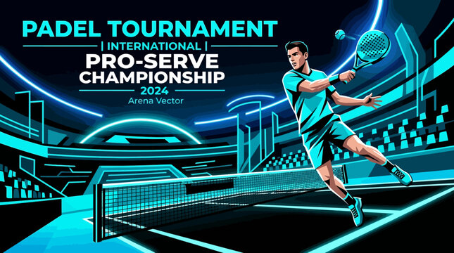 Padel Tournament Pro Serve Championship 2024 Arena Vector Illustration