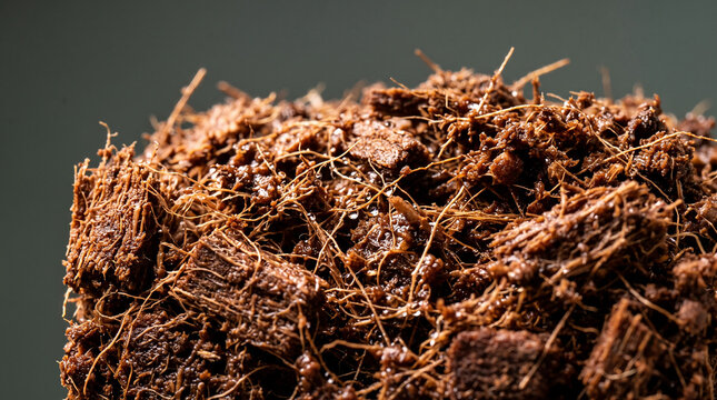 Macro texture of moist coco coir peat moss for gardening