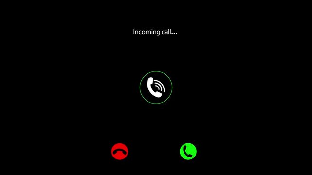 Minimal phone call alert visual with clean black layout, ringing icon, accept button, and reject button. Perfect for app previews, telecom videos, notification screens, and motion overlays.