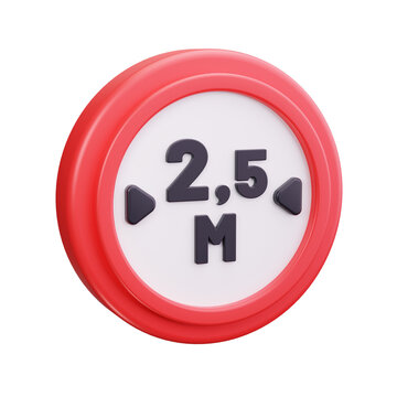 Three dimensional traffic sign displaying 2 5m width limit isolated on transparent background road