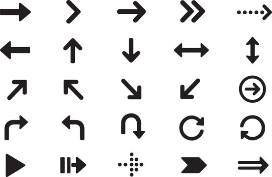 Set of black arrow icons for web and mobile interface design
