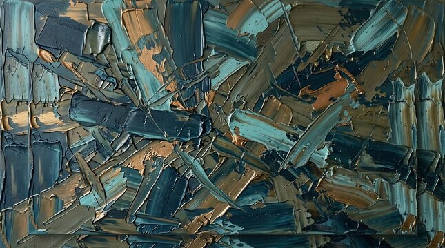 Abstract acrylic painting with teal blue and gold textures