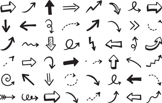 Set of hand drawn black arrows for design and business presentation