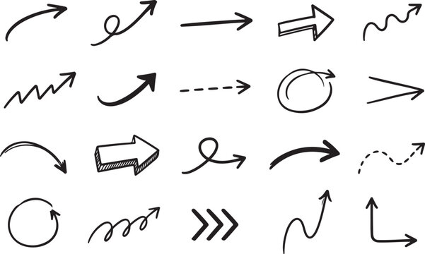 Set of hand drawn sketch arrows and doodle pointers for design work