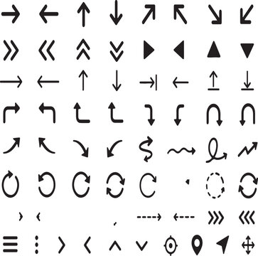 Set of black hand drawn arrows and direction pointers for web interface