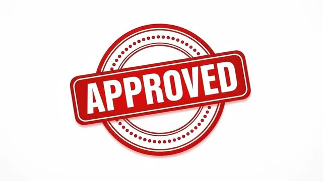 A bold red circular stamp featuring the word approved in white capital letters