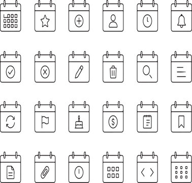 Set of sketch style calendar date and time icons for planning and scheduling