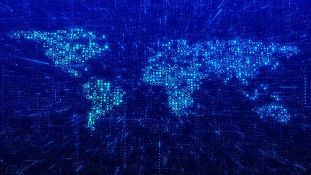 Futuristic digital Earth Digital globe by glowing tech data rings binary code. global data exchange, advanced technology in a digitally interconnected world Big data, artificial intelligence.