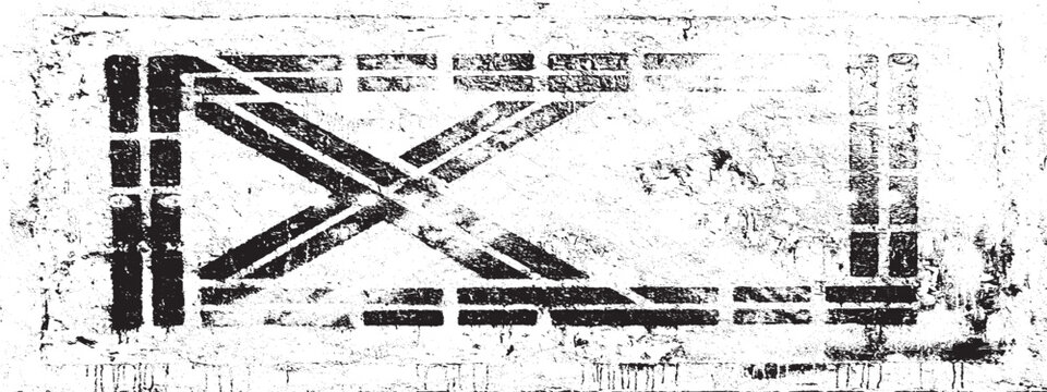 Abstract geometric stencil spray paint texture on weathered concrete wall surface creating industrial urban background for graphic design projects