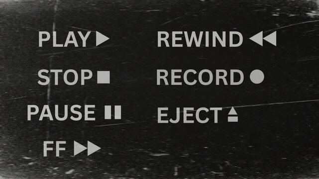 Nostalgic close-up of a vintage media player control panel, showcasing classic playback, record, and eject buttons. Retro analog technology memories