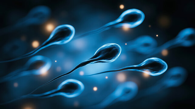 Sperm cell microscopic view blue fluid cell swimming reproductive cell biology microscopic male fertility motion laboratory science medicine
