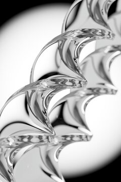 Silver glass spiral pattern in high key abstract render 3D computer generated