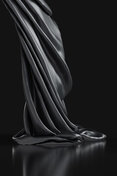Dark metallic draped cloth sculpture on black background 3D computer generated