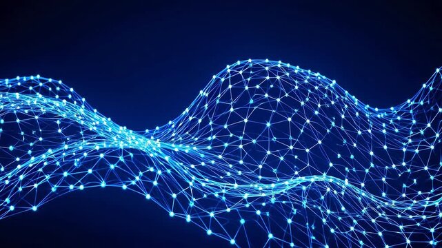 Blue Digital Wave Plexus Animation - Futuristic Network Connection and Data Flow Visualization